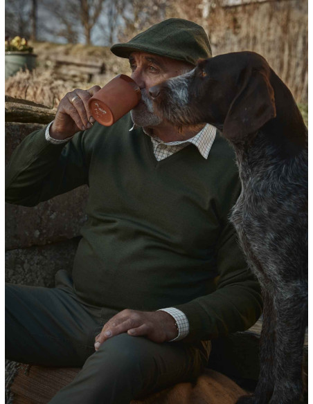 Chevalier Aston V-Neck Merino Pullover Men Leather Brown