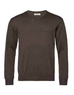 Chevalier Aston V-Neck Merino Pullover Men Leather Brown