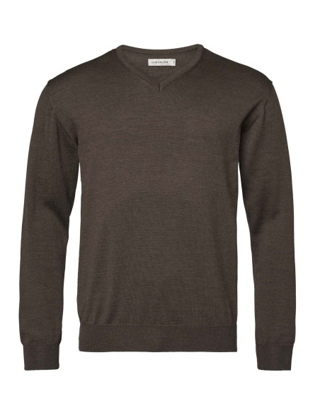 Chevalier Aston V-Neck Merino Pullover Men Leather Brown
